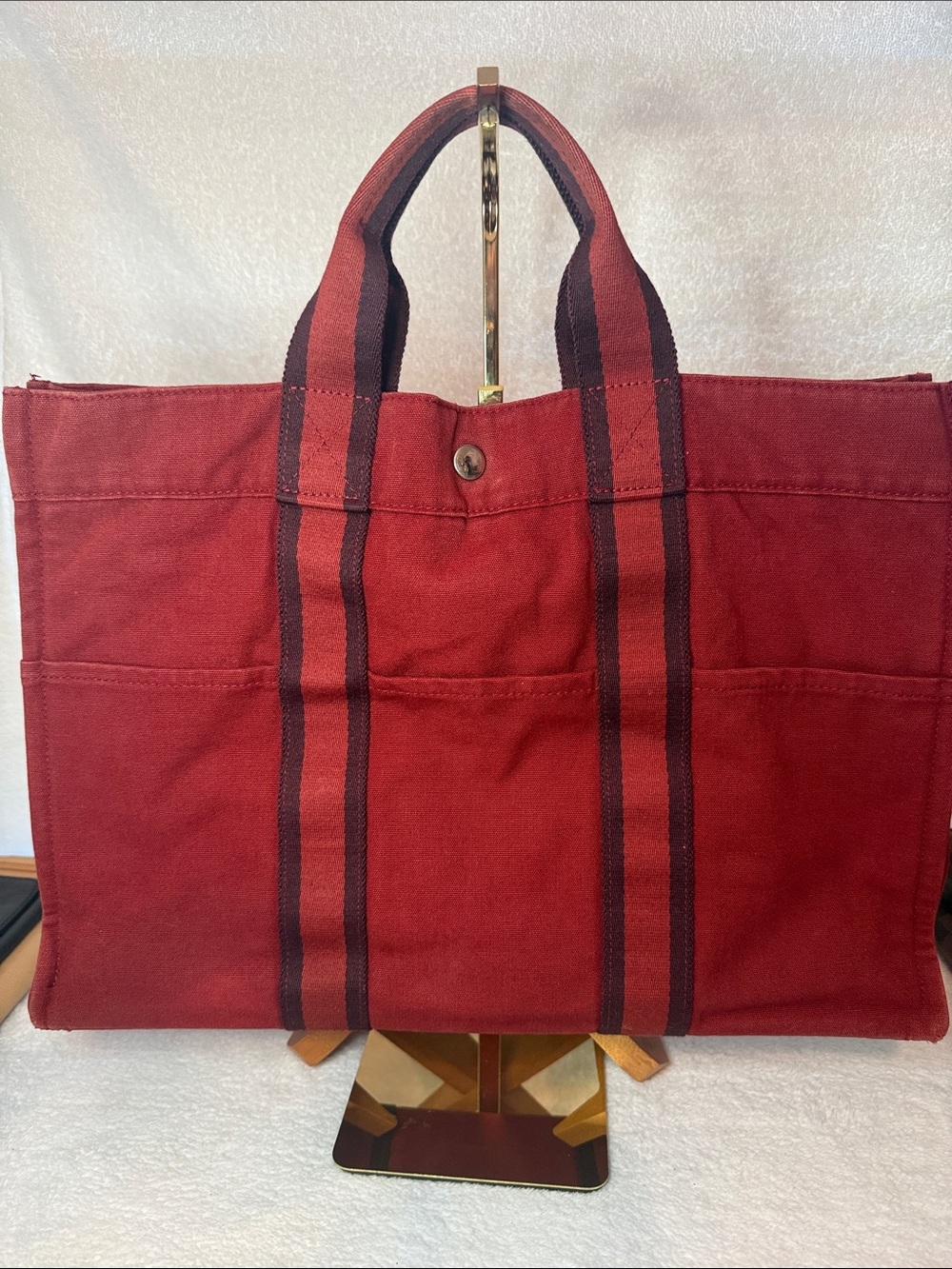HERMÉS Fourre Tout MM Tote Bag Red Canvas